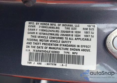 2018 Honda Cr-V Ex из США, поврежденный, VIN 7FARW2H54JE102653